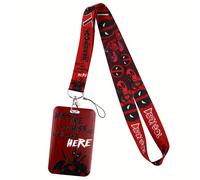 TEMU Lanyard con llavero 2D [] Marvel Deadpool para de identificación - Diseño y negro con "", correa de plástico para el cuello para llaves, tarjetas de crédito y dije para teléfono móvil