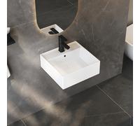 TEMU Lavabo de Cerámica en la Pared Eridanus Moderno - Lavabo Rectangular con Desbordante, Lavabo de Porcelana Vitrea para Tocador de Baño, 16"x16"x6