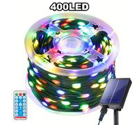 TEMU LEDoor 136,8 pies 400LED Luces de solares, cable verde , exterior IPX4, 8 de iluminación y 3 de temporización, adecuado para decoraciones navideñas al y patio, , colorido,