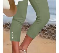 TEMU Leggings Capri Elegantes de Color Sólido para Mujer - Diseño con Botones Elásticos, Lavables a Máquina, Pantalones Casuales o Formales para /Verano, Tejido No Transparente