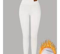 TEMU Leggings de mujer de cintura con forro polar - , ajuste skinny elástico, color liso, largo, perfectos para uso casual o al