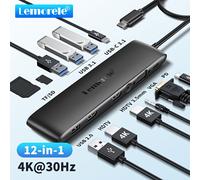TEMU Lemorele TC97 USB USB 3.1 Estación de Acoplamiento USBC a Dual HDTV 4K 10Gbps Tipo-C Adaptador de 100W VGA USBC 3.1 para Macbook y Windows