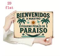 TEMU Letrero 2D - Un letrero 2D de hierro español que dice 'Bienvenidos a pequeño paraíso', con una vintage. Es adecuado para decoración de habitaciones, decoración de jardines, señalización exterior