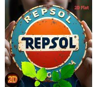 TEMU Letrero de Aluminio Retro Repsol 2D , 1 Pieza - Decoración de Pared Metálica Impermeable y Duradera, Preperforado con Agujeros, No Requiere Electricidad, 2D