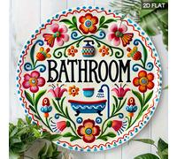 TEMU Letrero de baño 2D - Un letrero 2D con diseño floral, que mide 19.81X19.81 cm, con moldura de aluminio, para la decoración de paredes de baños de tiendas de casa
