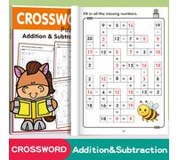 TEMU Libro de Matemáticas de 32 Páginas: Rompecabezas de y del 1 con Actividades para Colorear, Juegos de Crucigramas & Respuestas - Libro Aritmético para el Primer Grado