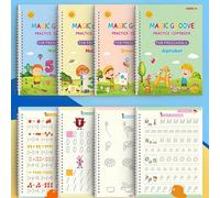 TEMU Libro Grande de Práctica de Escritura a Reutilizable, para Rastrear con Ranura Mágica, Set de 4 Libros + 1 Bolígrafo + 5 + 1 Porta Bolígrafos, Regalo de Halloween y Navidad