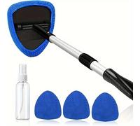 TEMU Limpiador de Parabrisas, Herramienta de Limpieza de Parabrisas de Coche con 4 Almohadillas de Microfibra Reutilizables y Lavables y Mango Extensible Kit de Limpiaparabrisas para Coche