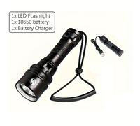 TEMU Linterna de buceo LED potente, linterna de iluminación profesional para buceo IPX8 con correa de muñeca, batería 18650 para luz de pesca y camping al , linterna de buceo recargable