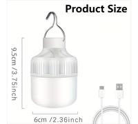 TEMU Linterna de Camping Recargable USB Súper Brillante - Linterna LED Portátil con Gancho para Emergencias, , Camping y Pesca, Luz Nocturna de Larga Duración