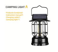 TEMU Linterna de camping solar LED Vintage para exteriores, luz de mesa regulable con gancho, lámpara portátil recargable por USB para camping, senderismo, viajes, emergencias, batería de litio ≤36V
