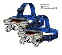 TEMU Linterna Frontal Portátil para Exteriores de 2 Piezas, 5LED, Recargable por USB y Regulable, para Pesca y , Ideal para Viajes, Campamentos, Pesca y Emergencias por de Energía