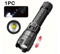 TEMU Linterna LED de Potencia, Recargable con Táctico y Linterna de USB para Camping, Al y Uso de Emergencia - Batería de Litio de 800mAh, Haz Ajustable 360°, Pantalla Digital, Negro