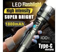 TEMU Linterna LED Portátil Súper , Multifunción de Aleación de Aluminio Recargable con Pantalla Digital, Luz de Emergencia Duradera para Camping, Viajes, Senderismo, Pesca, Emergencias, IP65