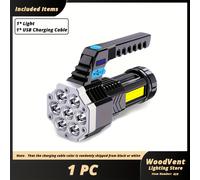 TEMU Linterna Portátil Multifunción con 7 LED y Luz Lateral COB, Recargable USB con Indicador de Batería, Ideal para Camping, Pesca, Senderismo e Iluminación de