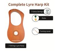 TEMU Lira de 7 cuerdas de madera de , acabado barnizado beige con cuerdas de fosforoso, instrumento de arpa portátil pequeño con columna de sonido metálica para tono prolongado