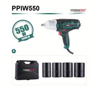 TEMU Llave de impacto eléctrica POSENPRO, de 550W con cable y un torque de 500N.M, de 1/2 con de pasador de retención, 4 vasos de impacto y una de transporte