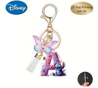 TEMU Llavero con temática de Disney, impresión 2D, 1 pieza, con A-Z, con Stitch de Disney, adornado con un colgante de y borla, dije de , llavero para coche, llavero para pareja de mejores
