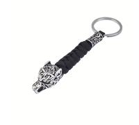 TEMU Llavero de Acero Inoxidable con Cabeza de Lobo Vikingo para Hombres con Anilla de Paracord Trenzado para al