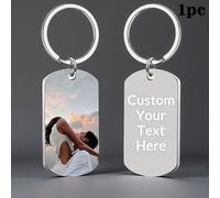 TEMU Llavero de Acero Inoxidable Plateado Personalizado - Diseño Único con Imagen y Textos a Cara, Regalo para Hombres
