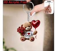 TEMU Llavero de Oso de Peluche con Rosa y Globos de , Diseño 2D, Estilo Bohemio en Acrílico, Ideal para Decoración de Mochilas y Llaves de Coche, 2D