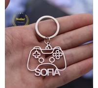 TEMU Llavero personalizado grabado en acero inoxidable para mandos de videojuegos, llavero con placa de ideal para regalos de para hombres