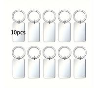 TEMU Llaveros de acero inoxidable plateado de 10 unidades, superficie de cara, grabado láser de bricolaje, estilo simple, llaveros artesanales sin revestimiento.