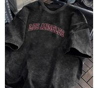 TEMU LOS ANGELES Camiseta de Hombre con Estampado de , Hombros Caídos, Larga, Diseño Moderno, Gruesa, de Calidad, Talla Grande, Estilo Vintage Desgastado, Puro, Cuello