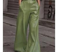 TEMU Los fondos de inversión directiva seleccionados por Zhaocai presentan pantalones de pierna ancha de cintura , hechos de cuero sintético con bolsillos delanteros, que encarnan un estilo elegante.