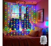 TEMU Luces de Cortina de con Batería, 2m X 2m 200 LED Luces de Navidad para Exterior, 8 Ajustables, Adecuadas para Interiores, Jardines, Terrazas, Fiestas, - Multicolor// (Baterías No Incluidas)