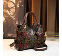 TEMU Lujo Bolso Retro Floral para Mujer - Elegante Estampado Marrón y con Correa Ajustable, Tono Dorado y Cierre de Cremallera