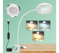 TEMU Lupa de 10X con luz y soporte, lámpara de escritorio y lámpara de pinza , 3 de color, luz LED ajustable de , lupa con luz para trabajo