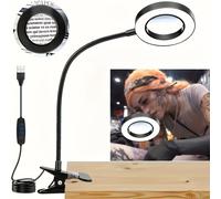 TEMU Lupa de aumento 10x con luz LED, clip ajustable 360° en cuello flexible, 3 colores. Ideal para lectura y trabajar : sala, dormitorio o oficina . Diseño moderno; Lente calidad; Multicolor portátil