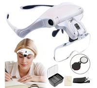 TEMU Lupa de Cabeza + Juego Mini Lente Plegable (2 Unidades), Gafas Magnificador con ¡!, 3 LED, lentes intercambiables. Loupe Profesional para Joyería: lectura y trabaj