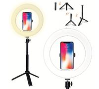 TEMU Luz de anillo LED de 10 pulgadas, con un y un soporte para teléfono, soporte para teléfono ajustable, adecuado para videos de Youtube, fotografía, selfies, vlogs, maquillaje y transmisión .