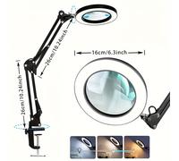 TEMU Luz de trabajo de inspección industrial USB | Metal negro con abrazadera, LED multifuncional, brazo largo plegable, tres configuraciones de de color, niveles de , control de botón