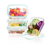 TEMU Lwansny Fiambrera de Vidrio con | Vidrio de Borosilicato, para Microondas y Lavavajillas, Contenedor de Almacenamiento Rectangular con Tapas Herméticas a Presión para y Uso en