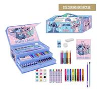 TEMU Maletín Stitch más de 60 piezas para Set con lápices , rotuladores, crayones, acuarelas, pinceles y libreta - Estuche Pintar Stitch organizador tipo joyero ideal como regalo artístico y escolar