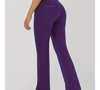 TEMU Mallas acampanadas deportivas de talla grande para mujer con bolsillos - Pantalones largos elásticos de color liso de cintura casual