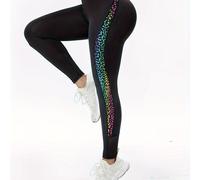 TEMU Mallas deportivas geométricas con degradado para mujer, 90% poliéster 10% elastano, tejido de punto elástico medio, pantalones de yoga para todas con detalles de malla , larga.