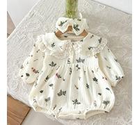 TEMU Mameluco de princesa estilo coreano de otoño para bebé niña, body con estampado floral pequeño, traje de gateo elegante y , para exteriores