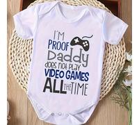 TEMU Mameluco para bebé con estampado de "SOY DE QUE PAPÁ NO JUEGA VIDEOJUEGOS TODO EL ", mameluco de manga corta para recién nacido, regalo de embarazo, para exteriores