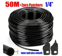 TEMU Manguera de Riego por Goteo de 1/4 , 20m 30m 40m 50m, Línea de Distribución de Agua para Jardín, Tubo de Riego para de Irrigación con 2 Piezas de Perforadores de Tubo