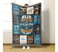 TEMU Manta a Cuadros con Temática Española y Frases de Amor en Español - Cubierta de Cama para Todas , Hijos, Papá - Regalo para , Aprendizaje del Español (Azul//Marrón)