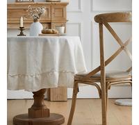 TEMU Mantel de Lino Natural Estilo Volantes y Parches - Lavable a Máquina, Adecuado para Mesas Redondas de 3-4 Pies y 60'', Decoración para Cocina, Comedor o Banquetes, Ajuste para Mesa de Navidad