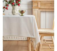 TEMU Mantel de lino y algodón de color sólido con borlas, estilo bohemio, con un diseño rectangular moderno y minimalista, ideal para reuniones, mesas de estilo y decoraciones de