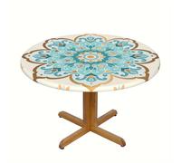 TEMU Mantel de mesa elástico - Diseño de mandala retro, elástico, cubierta de poliéster impermeable para mesas de 40"-44", ideal para uso en interiores y exteriores, camping, decoración de comedor