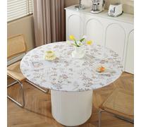 TEMU Mantel estampado con respaldo de franela de vinilo, cubierta de mesa circular de plástico con flores de , diseño de elástico adecuado para cenas, al y picnics