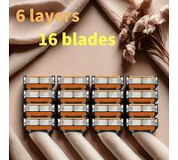 TEMU Manual Compatible con Fusion Handle, 12 Cuchillas de Repuesto, Afeitadora de Acero Inoxidable de 6 Capas con de Protección Beige , Herramienta Clásica para el Uso Diario Masculino