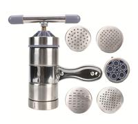 TEMU Máquina de hacer pasta manual de acero inoxidable con 5 moldes intercambiables - Prensa de multifuncional para hacer espaguetis caseros y extracción de